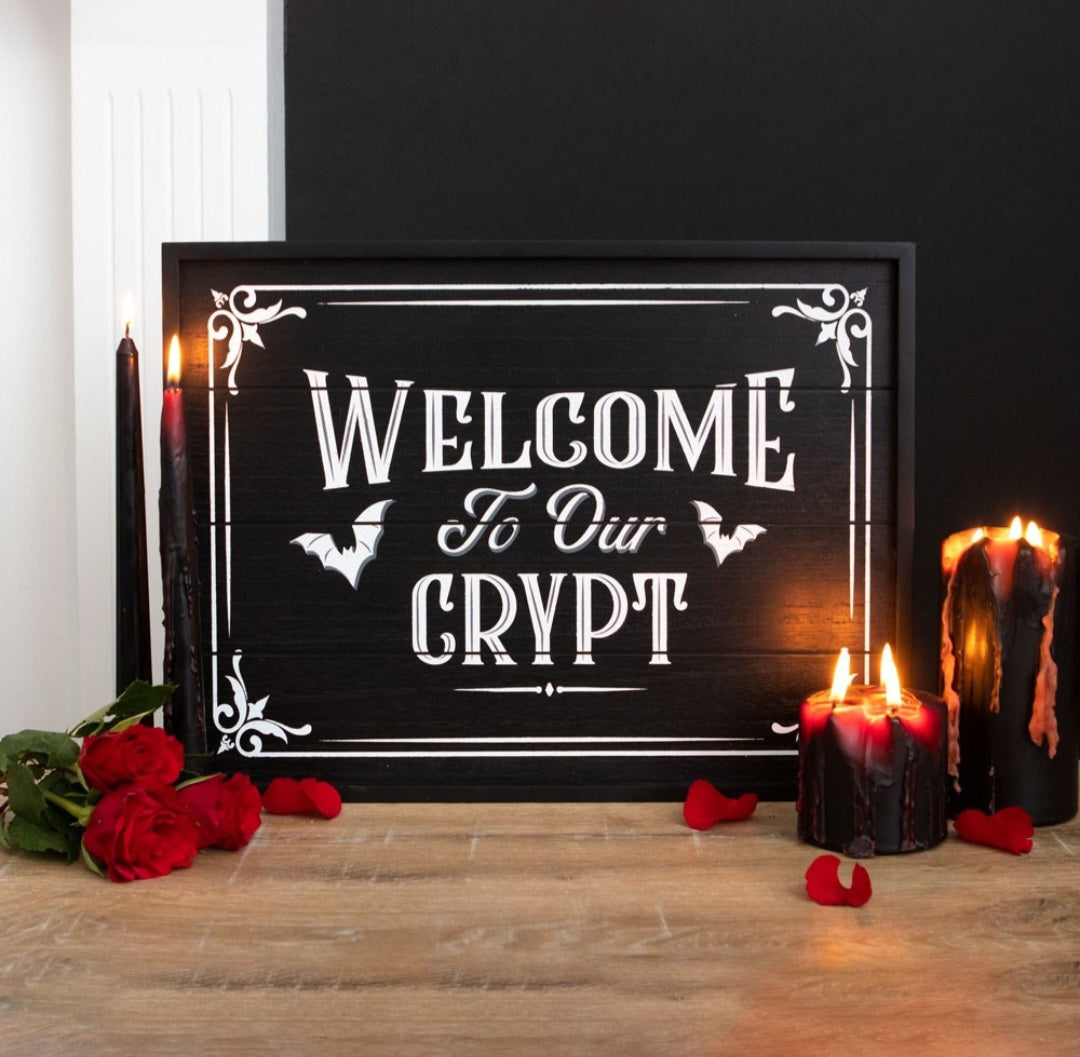 "Welcome to Our Crypt" Plaque